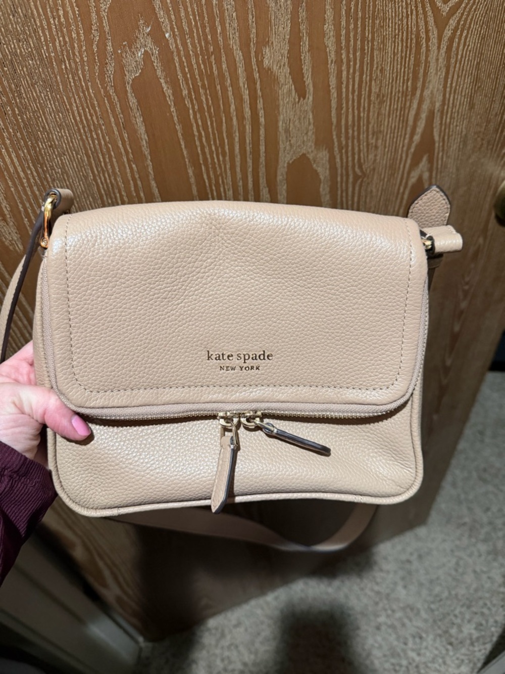 kate spade Beige Pebbled Leather Flap Crossbody Bag